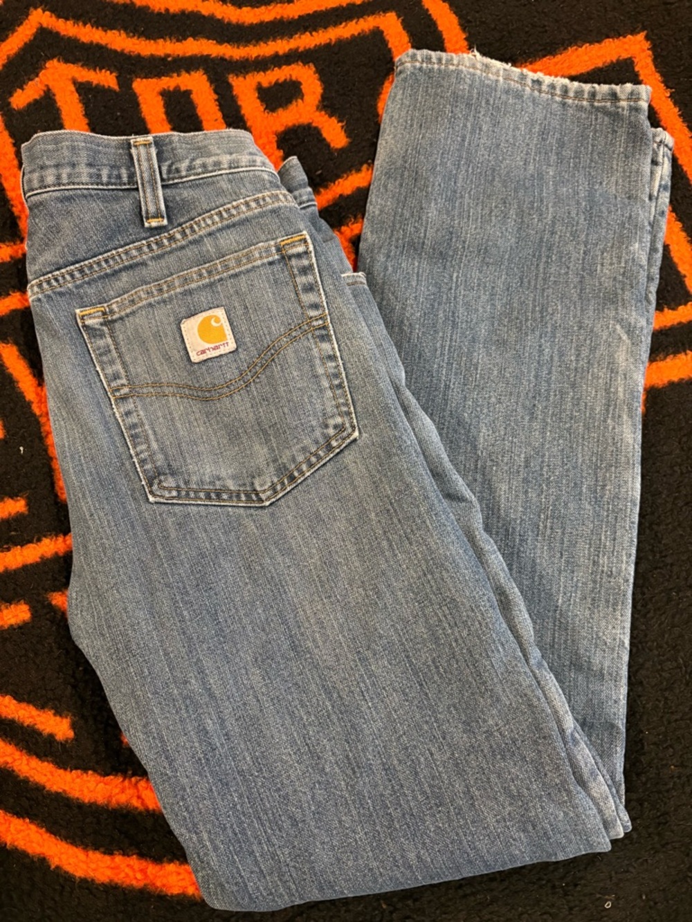 Distressed Carhartt Light Blue Denim lined Jeans